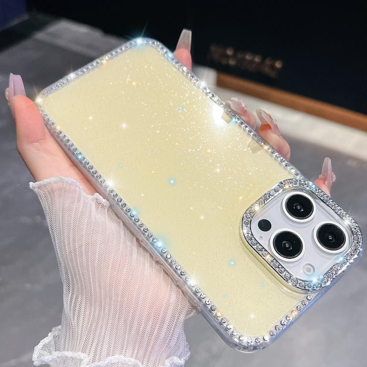 

For iPhone 14 Pro Rhinestone Glitter TPU 4-corners Anti-fall Phone Case(Light Yellow)