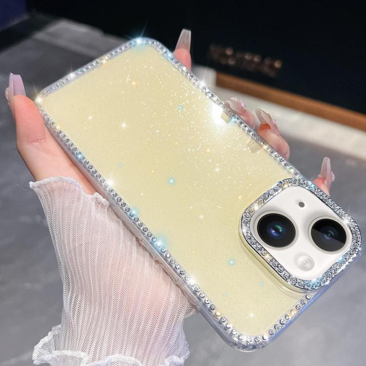 

For iPhone 15 Rhinestone Glitter TPU 4-corners Anti-fall Phone Case(Light Yellow)