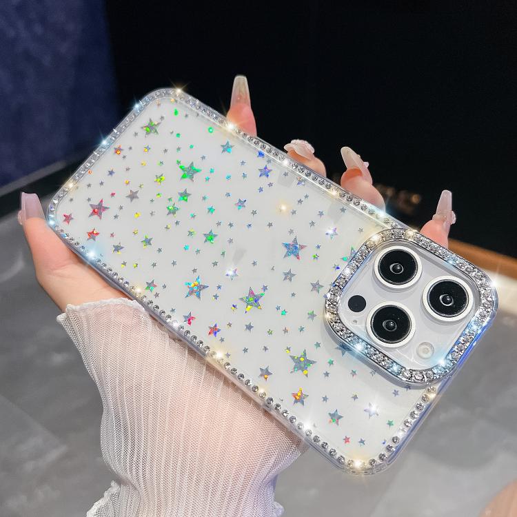 

For iPhone 15 Pro Rhinestone Glitter TPU 4-corners Anti-fall Phone Case(Transparent Stars)