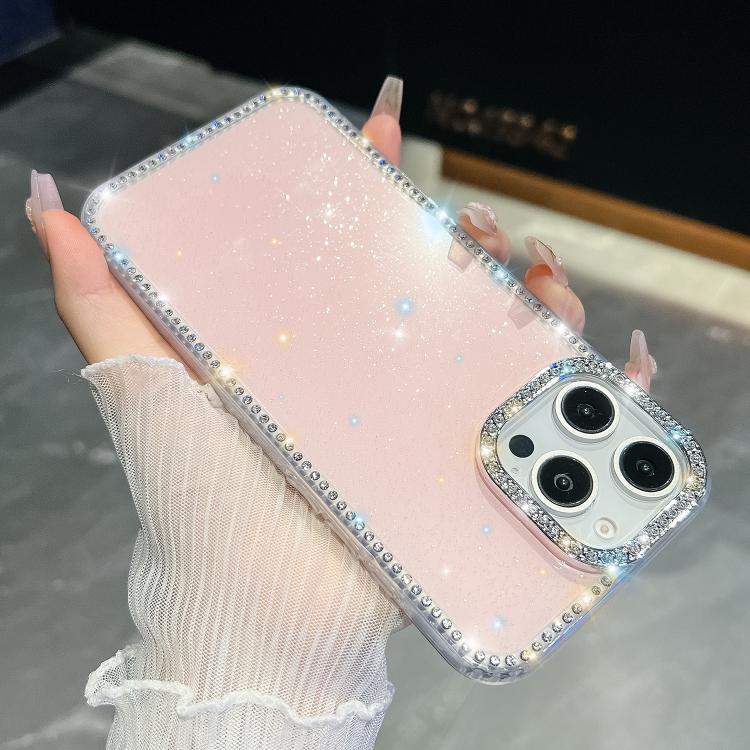 

For iPhone 15 Pro Max Rhinestone Glitter TPU 4-corners Anti-fall Phone Case(Light Pink)