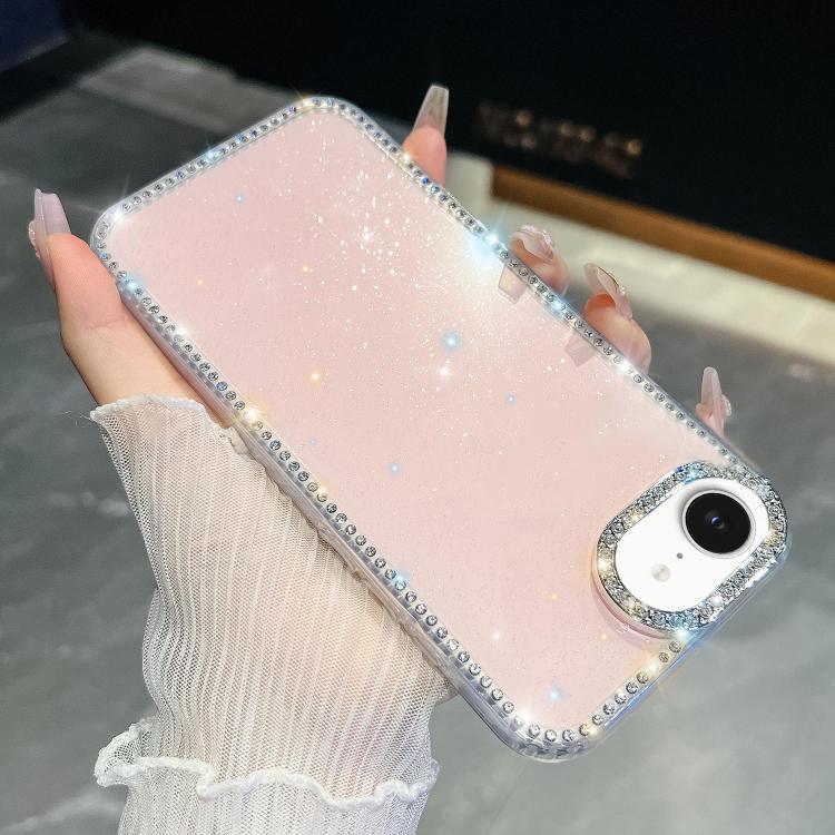 

For iPhone 16e Rhinestone Glitter TPU 4-corners Anti-fall Phone Case(Light Pink)