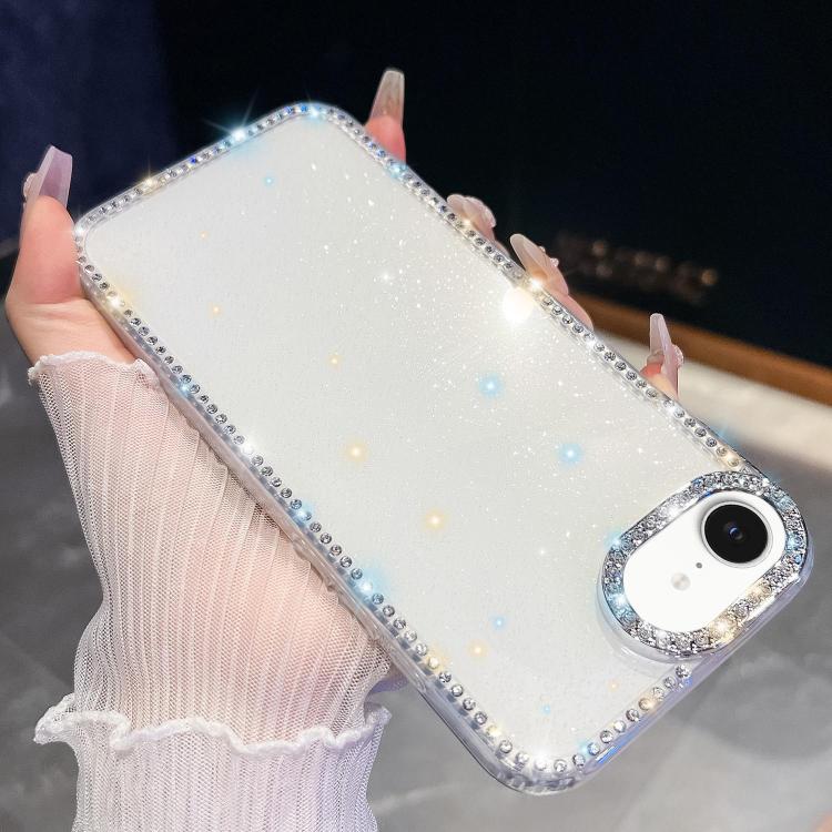 

For iPhone 16e Rhinestone Glitter TPU 4-corners Anti-fall Phone Case(White)