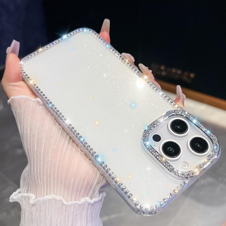 

For iPhone 16 Pro Rhinestone Glitter TPU 4-corners Anti-fall Phone Case(White)
