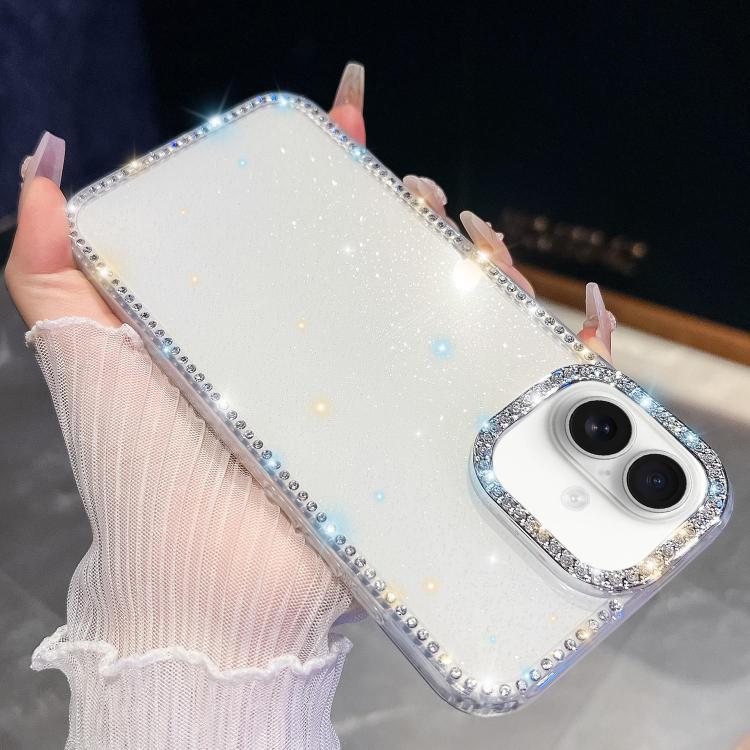 

For iPhone 16 Rhinestone Glitter TPU 4-corners Anti-fall Phone Case(White)