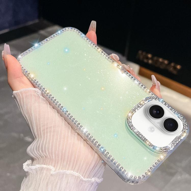 

For iPhone 17 Rhinestone Glitter TPU 4-corners Anti-fall Phone Case(Light Green)