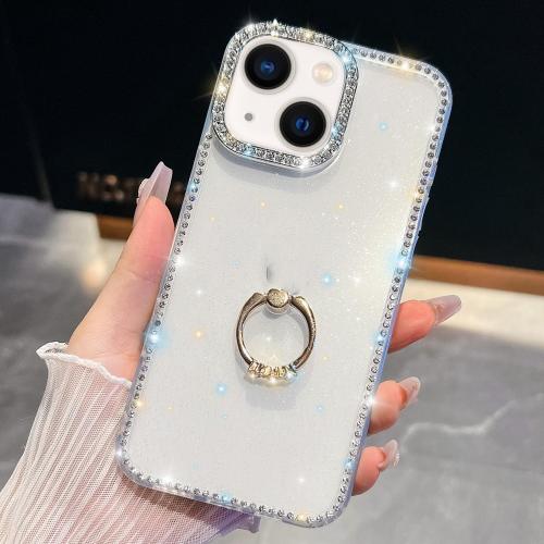 

For iPhone 13 Rhinestone Glitter TPU Ring Holder Anti-fall Phone Case(Transparent)