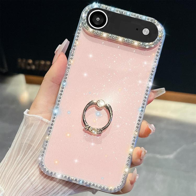 

For iPhone 17 Air Rhinestone Glitter TPU Ring Holder Anti-fall Phone Case(Light Pink)
