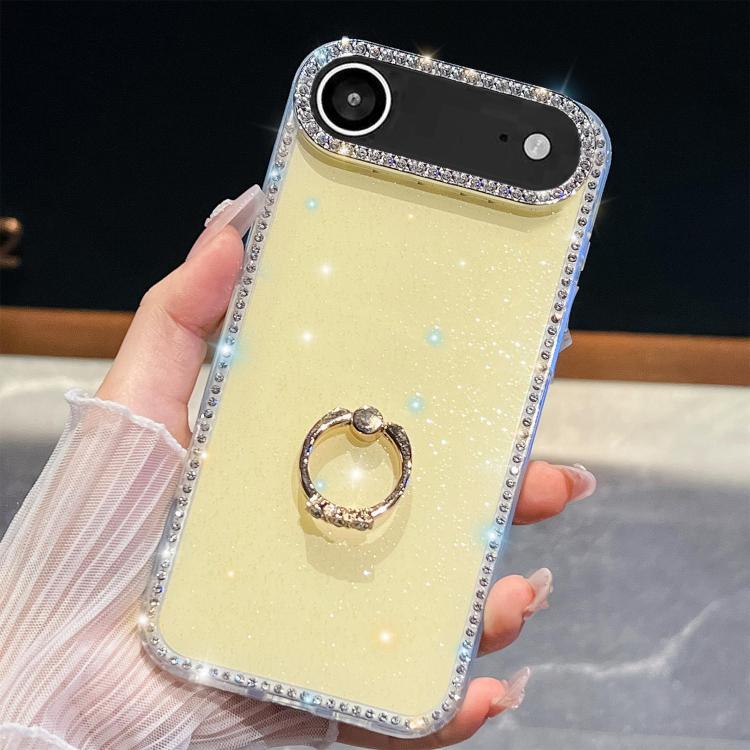 

For iPhone 17 Air Rhinestone Glitter TPU Ring Holder Anti-fall Phone Case(Light Yellow)