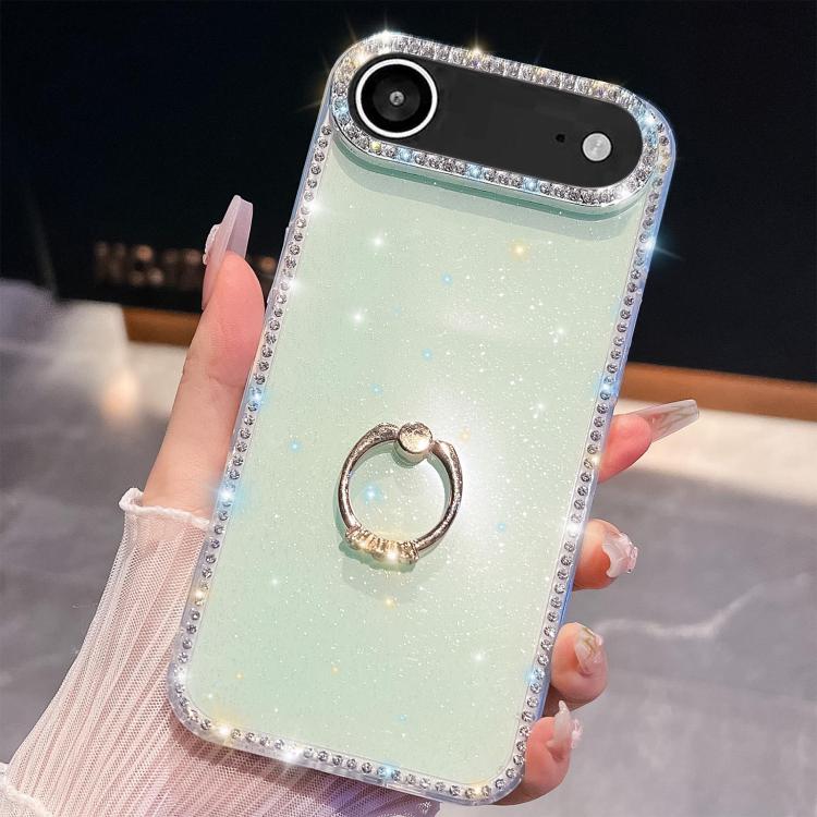 

For iPhone Air Rhinestone Glitter TPU Ring Holder Anti-fall Phone Case(Light Green)