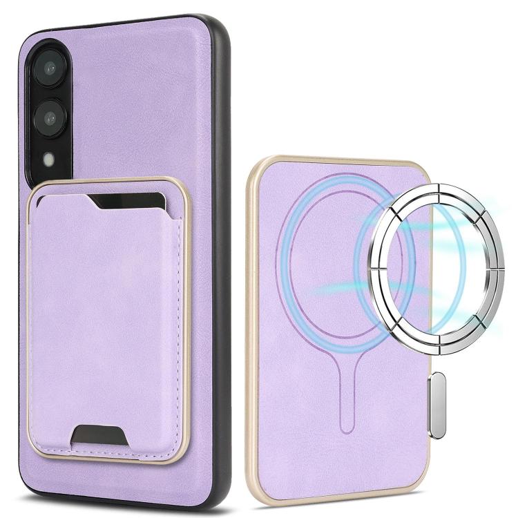

For Samsung Galaxy S25 Edge 5G Kalebol Slim MagSafe Ring Magnetic Card Bag Leather Phone Case(Purple)