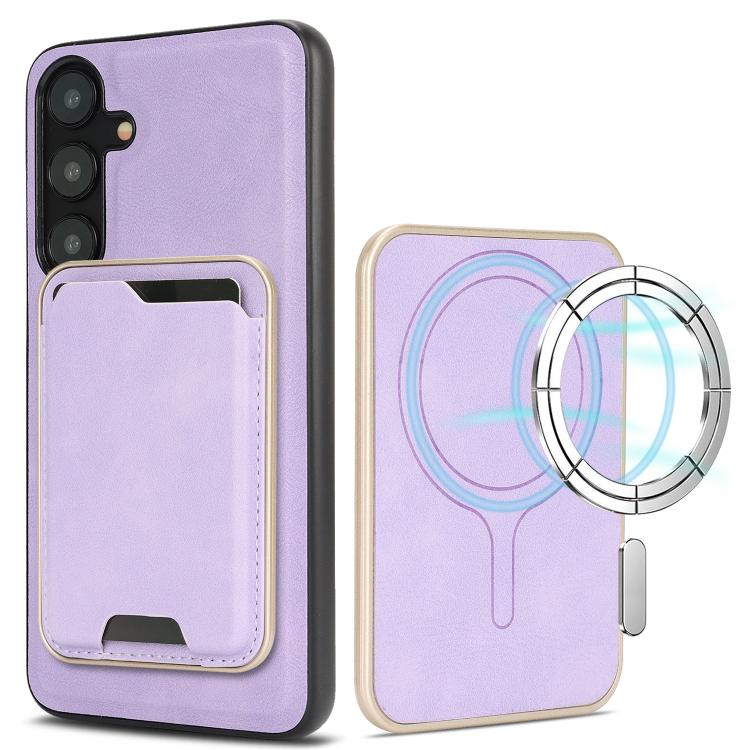 

For Samsung Galaxy S24+ 5G Kalebol Slim MagSafe Ring Magnetic Card Bag Leather Phone Case(Purple)
