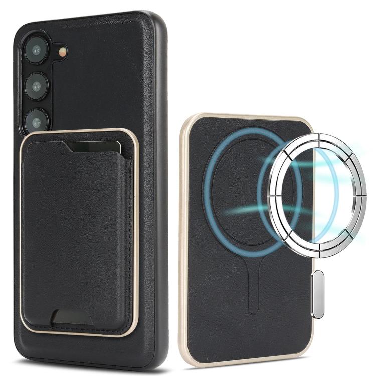 

For Samsung Galaxy S23+ 5G Kalebol Slim MagSafe Ring Magnetic Card Bag Leather Phone Case(Black)