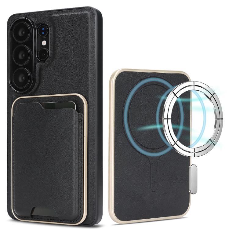 

For Samsung Galaxy S26 Ultra 5G Kalebol Slim MagSafe Ring Magnetic Card Bag Leather Phone Case(Black)