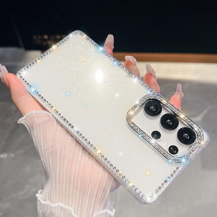 

For Samsung Galaxy S23 Ultra 5G Rhinestone Glitter TPU 4-corners Anti-fall Phone Case(White)