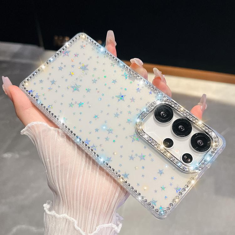 

For Samsung Galaxy S23 Ultra 5G Rhinestone Glitter TPU 4-corners Anti-fall Phone Case(Transparent Stars)