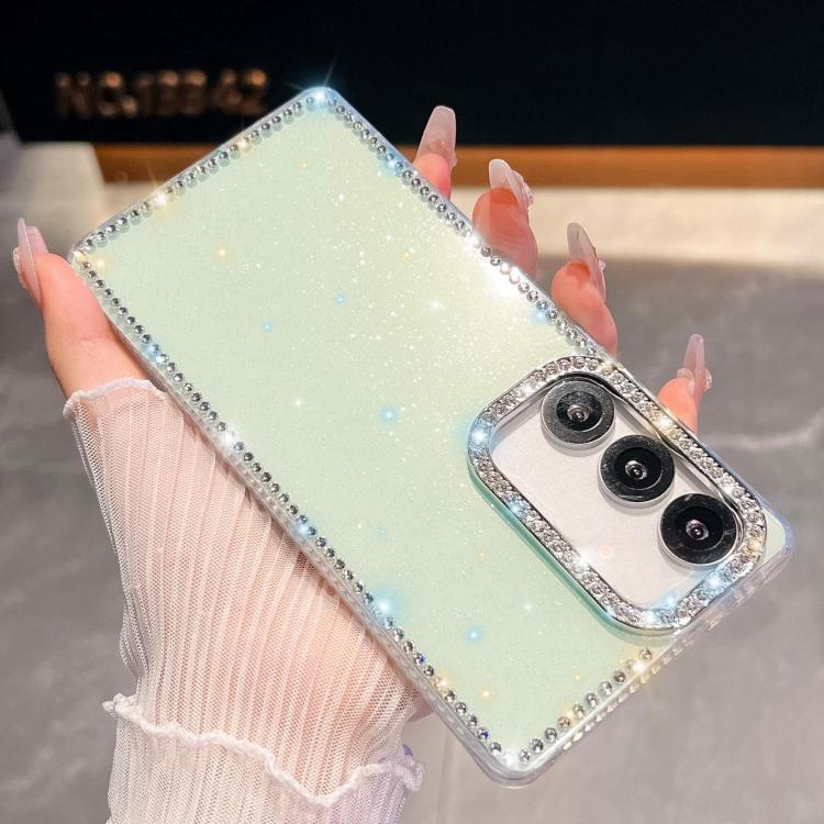

For Samsung Galaxy S24 5G Rhinestone Glitter TPU 4-corners Anti-fall Phone Case(Light Green)
