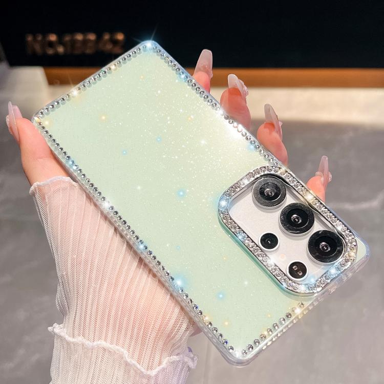 

For Samsung Galaxy S24 Ultra 5G Rhinestone Glitter TPU 4-corners Anti-fall Phone Case(Light Green)