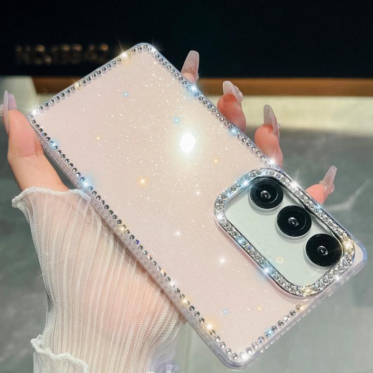 

For Samsung Galaxy S24 FE 5G Rhinestone Glitter TPU 4-corners Anti-fall Phone Case(Light Pink)