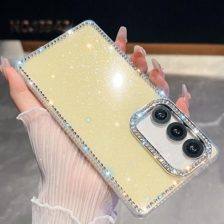 

For Samsung Galaxy S24 FE 5G Rhinestone Glitter TPU 4-corners Anti-fall Phone Case(Light Yellow)