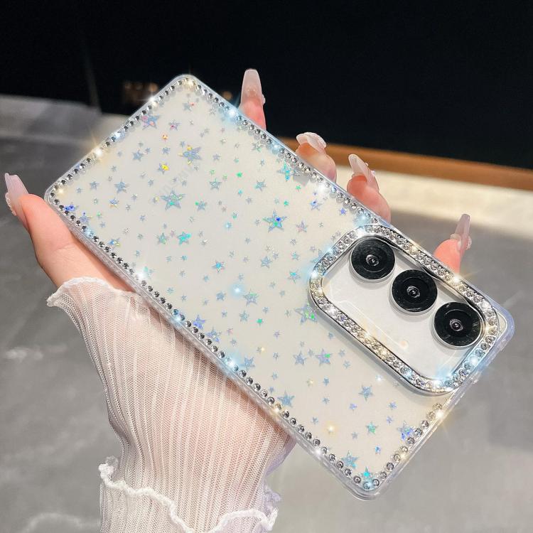 

For Samsung Galaxy S25+ 5G Rhinestone Glitter TPU 4-corners Anti-fall Phone Case(Transparent Stars)