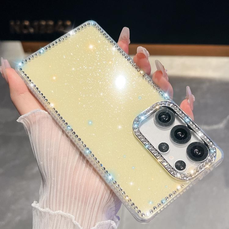 For Samsung Galaxy S26 Ultra 5G Rhinestone Glitter TPU 4-corners Anti-fall Phone Case(Light Yellow)