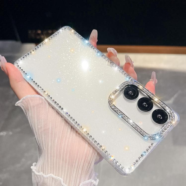 

For Samsung Galaxy S26 5G Rhinestone Glitter TPU 4-corners Anti-fall Phone Case(White)