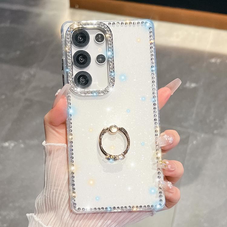 

For Samsung Galaxy S25 Ultra 5G Rhinestone Glitter TPU Ring Holder Anti-fall Phone Case(Transparent)