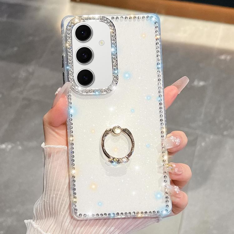

For Samsung Galaxy S24+ 5G Rhinestone Glitter TPU Ring Holder Anti-fall Phone Case(Transparent)