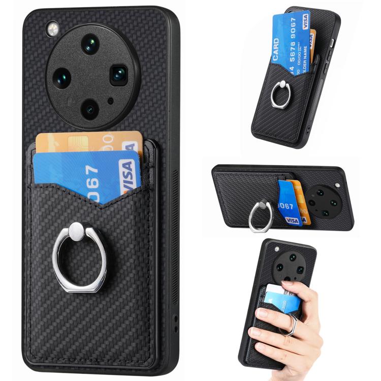 

For OPPO Find X8 Ultra Carbon Fiber Card Wallet Ring Phone Case(Black)
