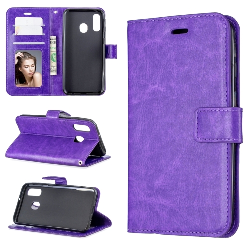 

Crazy Horse Texture Horizontal Flip Leather Case with Holder & Card Slots & Wallet & Photo Frame for Galaxy A20E(purple)