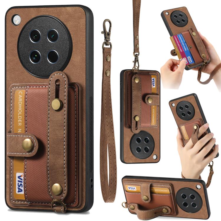 

For OPPO Find X8s Retro Cross Wristband Wallet Leather Back Phone Case(Brown)
