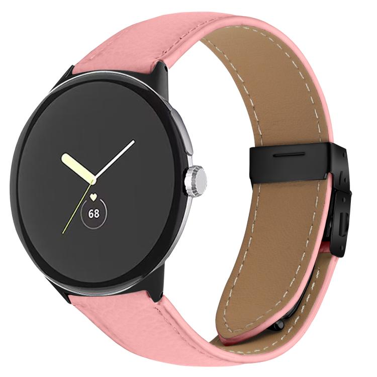 

For Google Pixel Watch / Watch 2 / 3 41mm Lychee Texture Black Turtle Back Buckle Leather Watch Band(Pink)