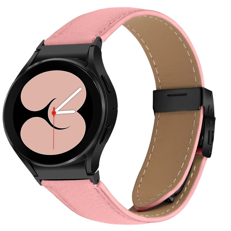 

For Samsung Galaxy Watch 7 40 / 44mm Quick Release Lychee Texture Black Turtle Back Buckle Leather Watch Band(Pink)