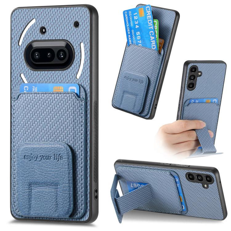 

For Nothing Phone 3a Carbon Fiber Card Bag Fold Stand Phone Case(Blue)