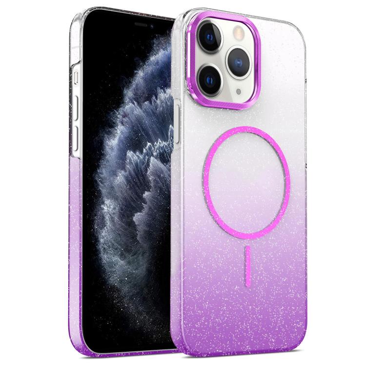 

For iPhone 11 Pro Max Gold Diamond Glitter Gradient MagSafe Shockproof Phone Case(Purple)
