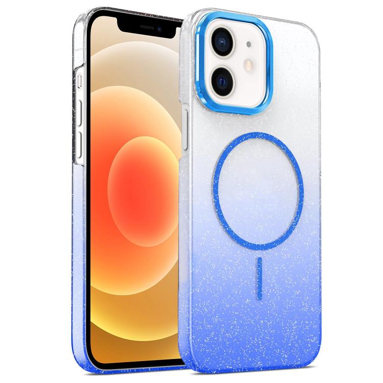 

For iPhone 12 Gold Diamond Glitter Gradient MagSafe Shockproof Phone Case(Blue)