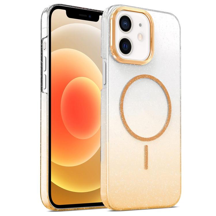 

For iPhone 12 Gold Diamond Glitter Gradient MagSafe Shockproof Phone Case(Gold)