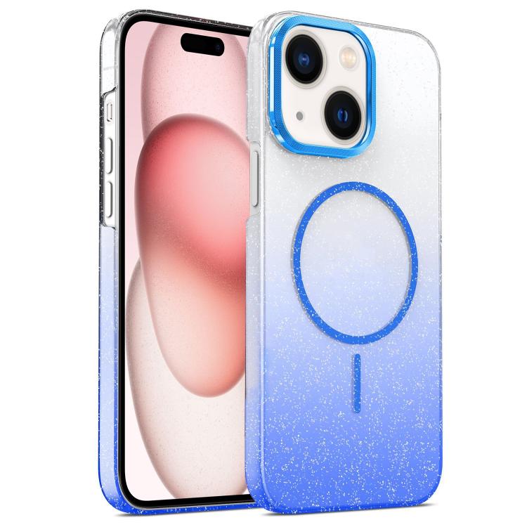 

For iPhone 15 Gold Diamond Glitter Gradient MagSafe Shockproof Phone Case(Blue)