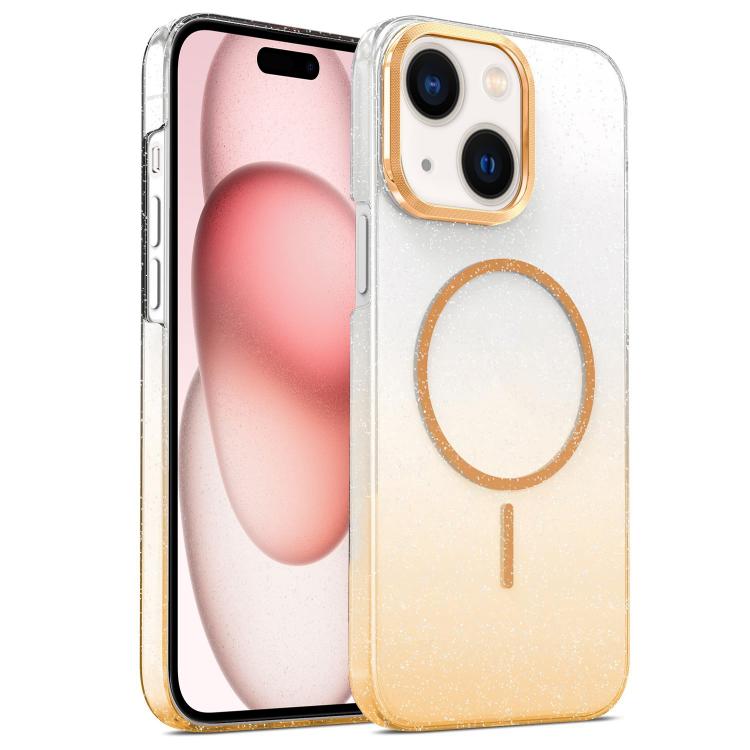 

For iPhone 15 Gold Diamond Glitter Gradient MagSafe Shockproof Phone Case(Gold)