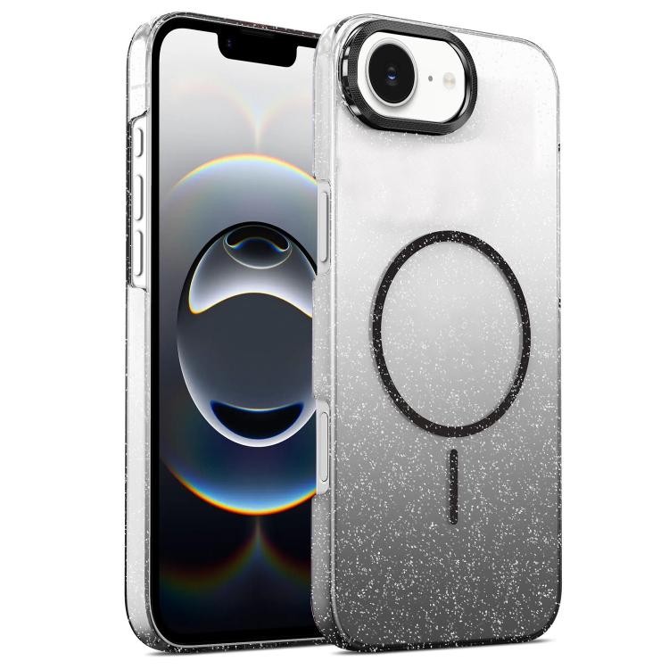

For iPhone 16e Gold Diamond Glitter Gradient MagSafe Shockproof Phone Case(Black)