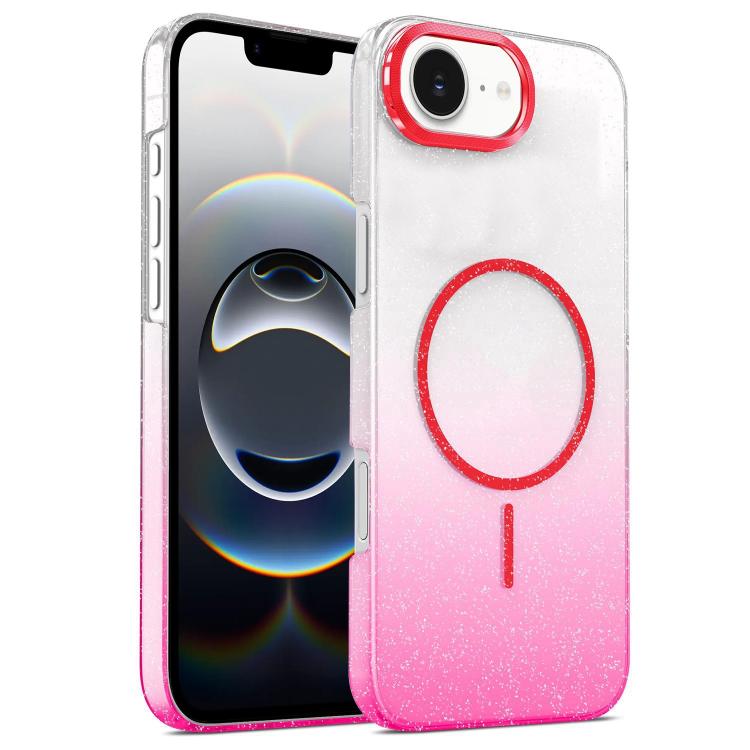 

For iPhone 16e Gold Diamond Glitter Gradient MagSafe Shockproof Phone Case(Red)