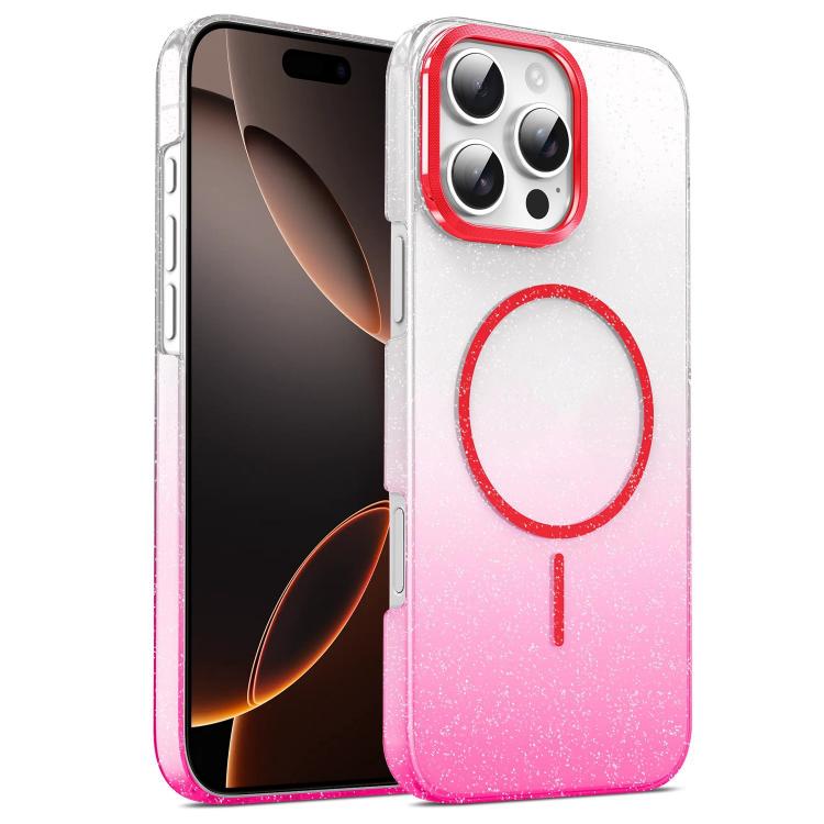 

For iPhone 16 Pro Max Gold Diamond Glitter Gradient MagSafe Shockproof Phone Case(Red)