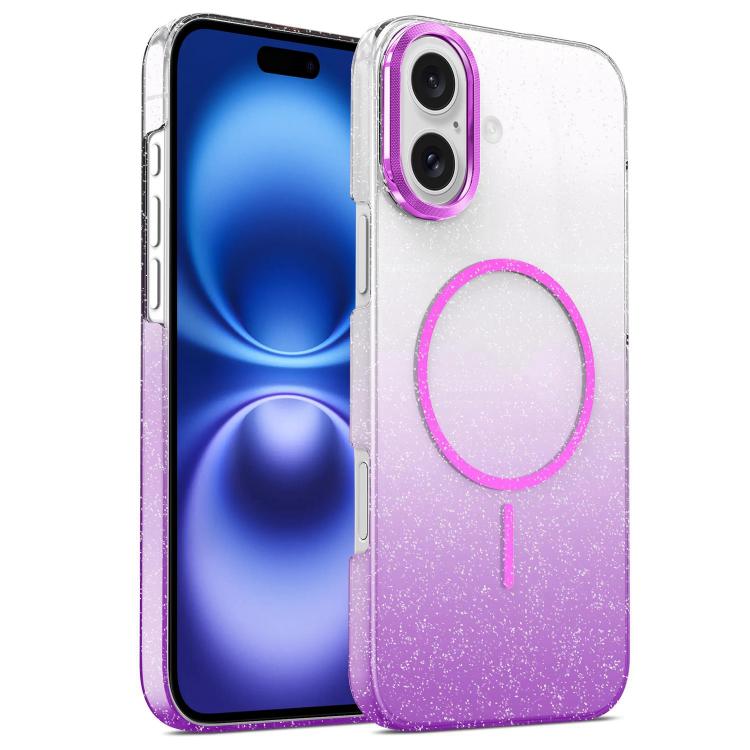 

For iPhone 16 Plus Gold Diamond Glitter Gradient MagSafe Shockproof Phone Case(Purple)