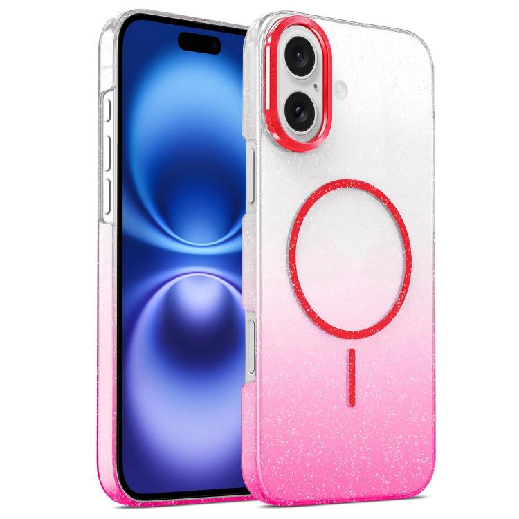 

For iPhone 16 Plus Gold Diamond Glitter Gradient MagSafe Shockproof Phone Case(Red)