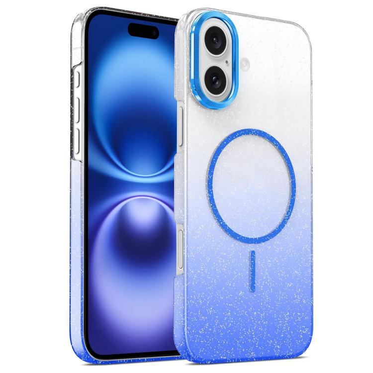 

For iPhone 16 Gold Diamond Glitter Gradient MagSafe Shockproof Phone Case(Blue)