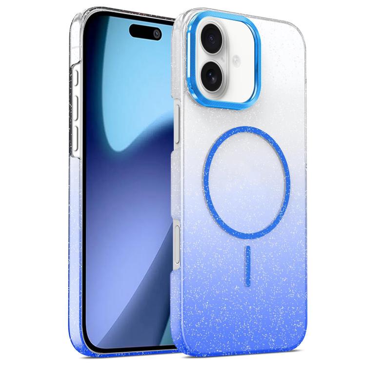 

For iPhone 17 Gold Diamond Glitter Gradient MagSafe Shockproof Phone Case(Blue)