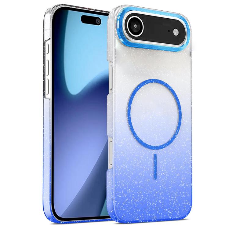 

For iPhone 17 Air Gold Diamond Glitter Gradient MagSafe Shockproof Phone Case(Blue)