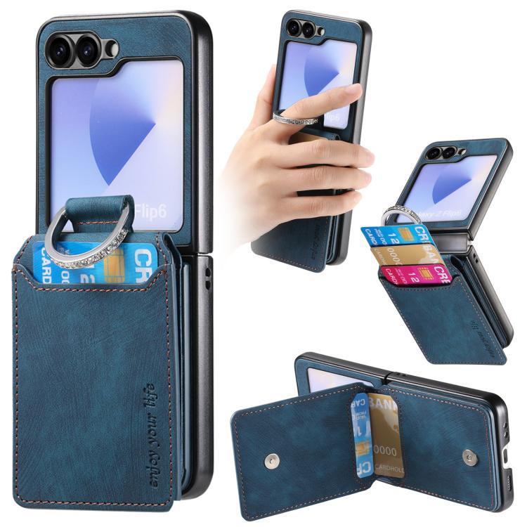 

For Samsung Galaxy Z Flip5 5G Retro Leather Ring Vertical Flip Wallet Phone Case(Blue)