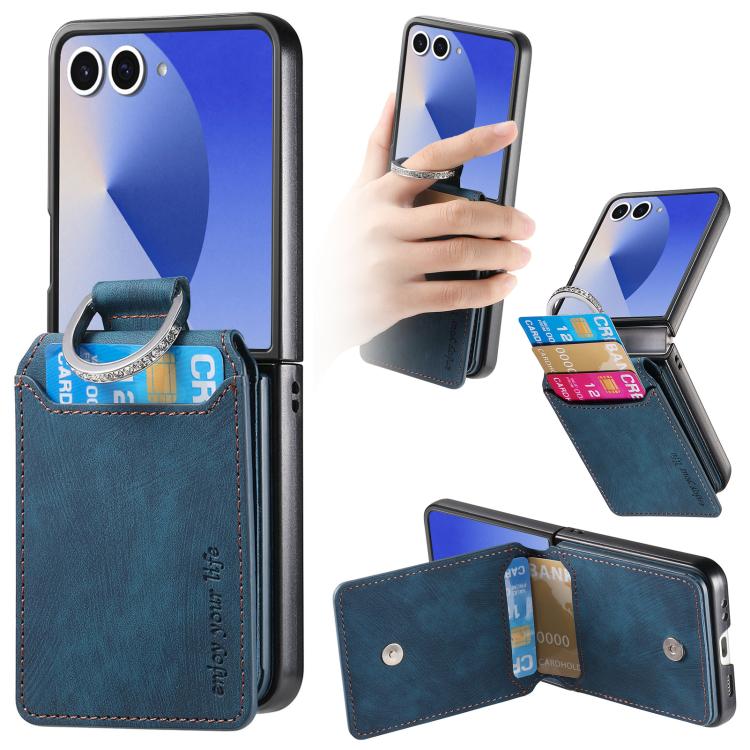 

For Samsung Galaxy Z Flip7 5G Retro Leather Ring Vertical Flip Wallet Phone Case(Blue)