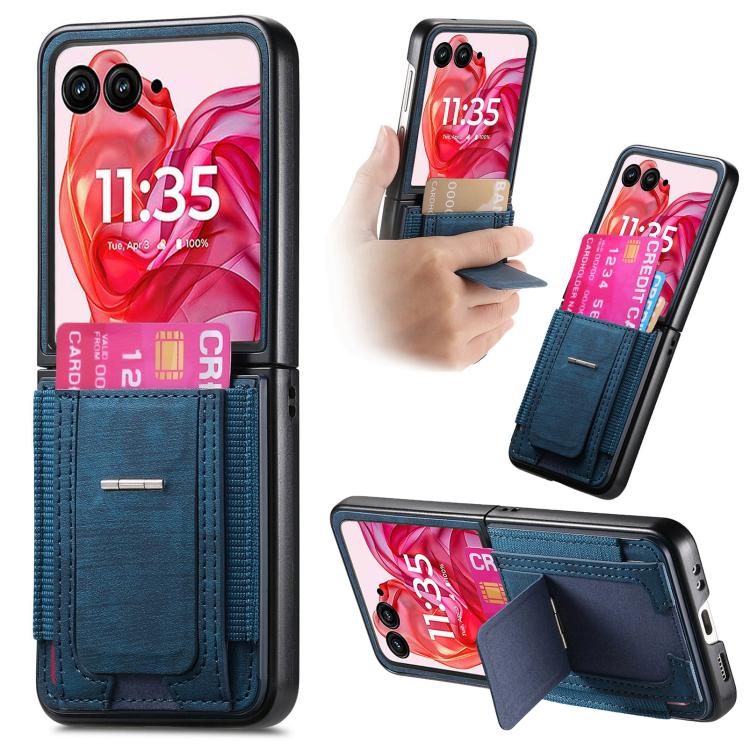 

For Motorola Moto Razr 60 Ultra Retro Leather Fold Stand Elastic Card Bag Phone Case(Blue)